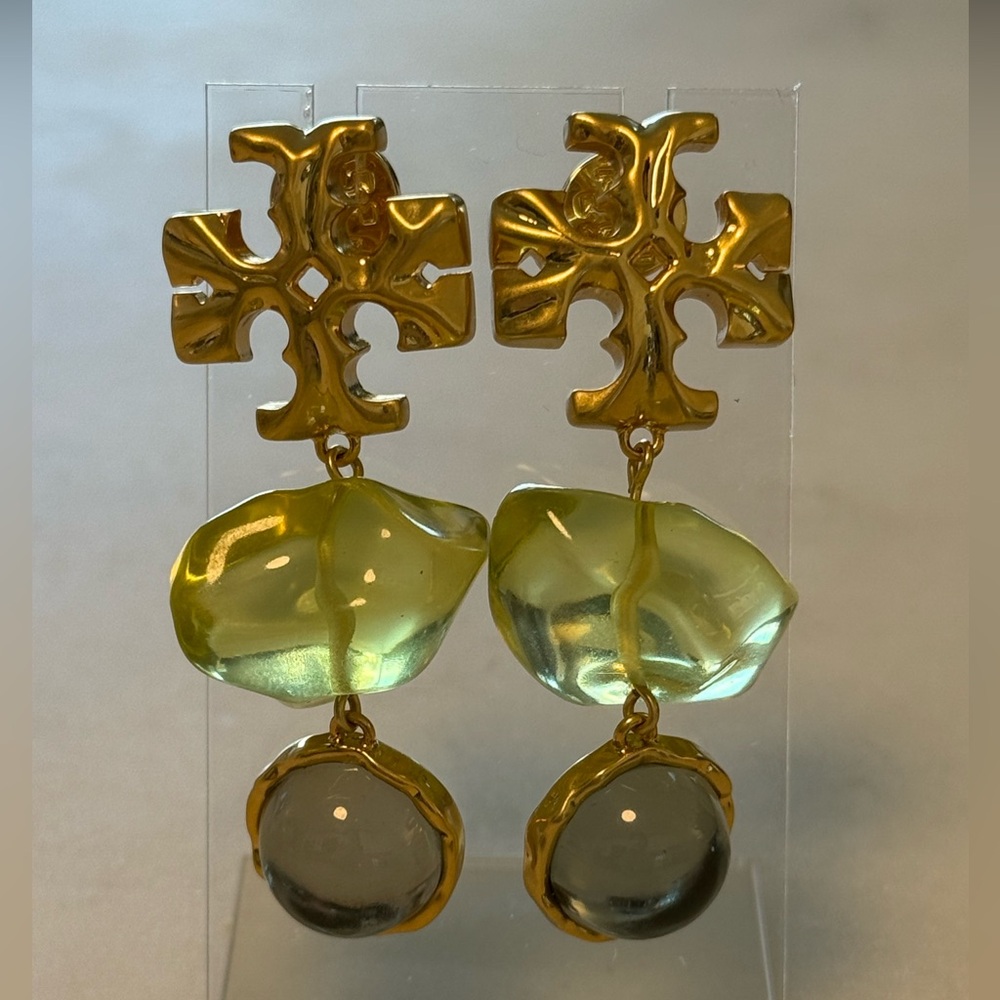 Tory Burch Gold and Green Earrings